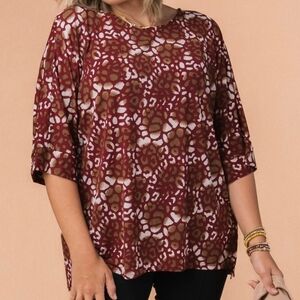 Dear Scarlett Floral Dolman Hi-Lo Top Missy and CurvyFabric Color Burgundy  And